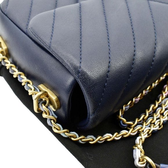 CHANEL  Mini Rectangular Flap Chevron Leather Crossbody Bag Navy Blue - Picture 7 of 12